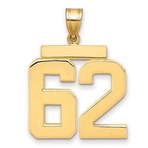 14k Yellow Gold, Athletic Collection, Large Polished Number 62 Pendant